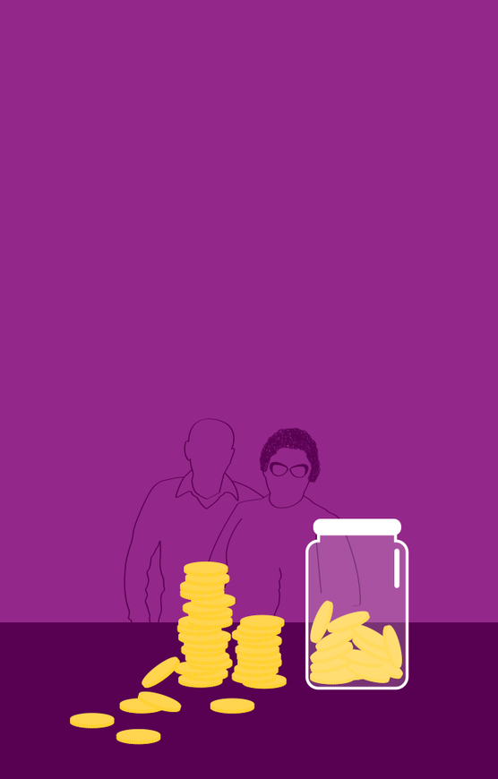 Pensions - image of coins in a glass jar with pile of coins next to it