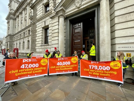 The picket line outside 100 Parliament Street in London