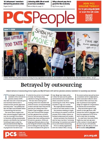Thumbnail image of the front cover of PCS People, with 4 photos of PCS strikers