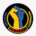 Ukraine Solidarity Campaign logo of a blue and yellow raised fist